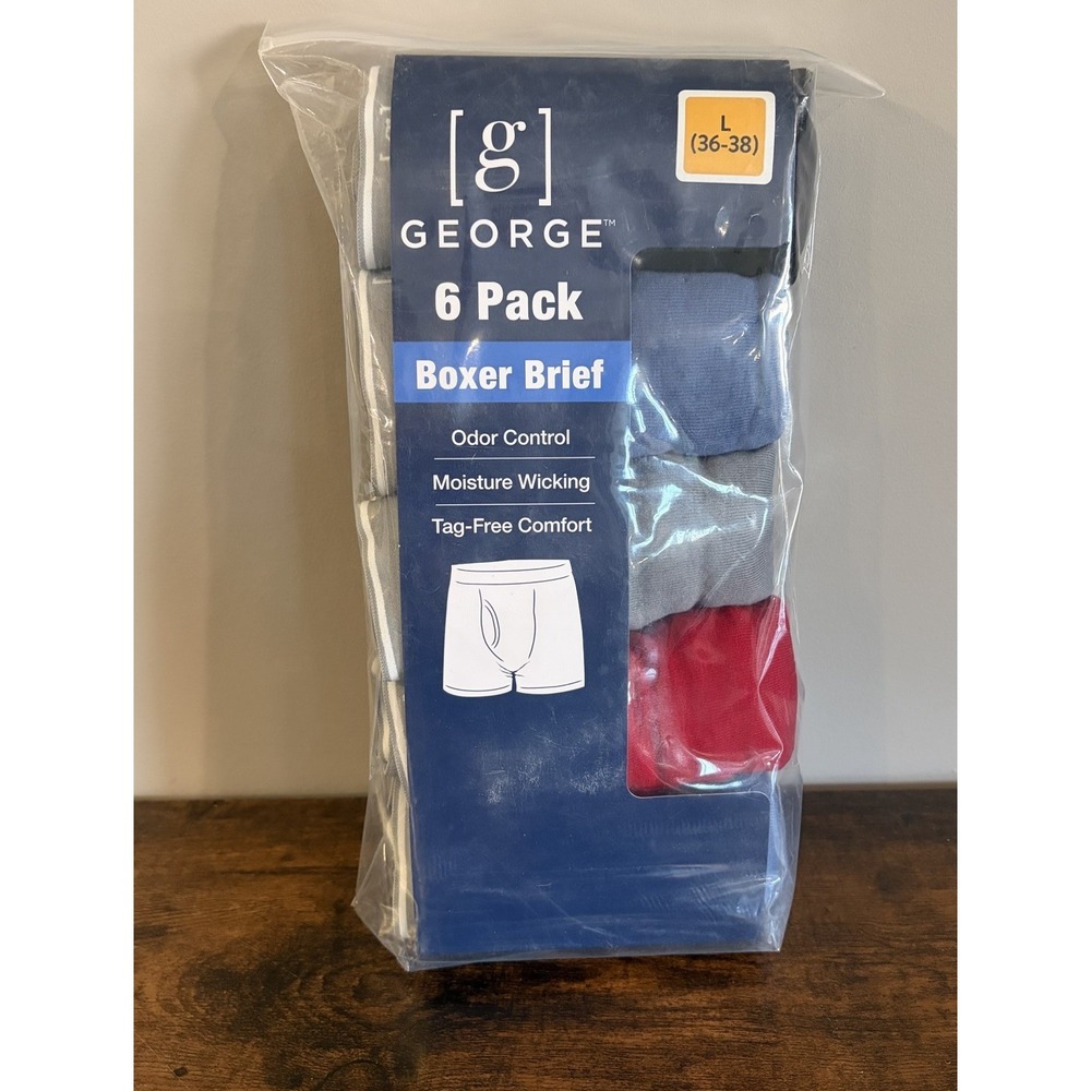 George 6 Pack Men Boxer Briefs Moisture Wicking,  Tag Free,  Size L  36-38 NWT